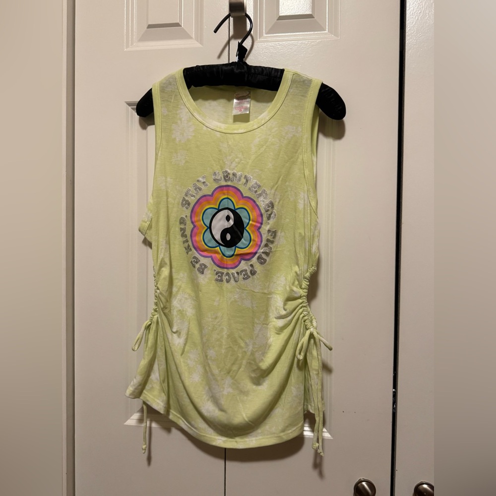 Yin Yang Graphic Tank Top Yellow Side Cutouts Drawstring No Boundaries XL 15/17